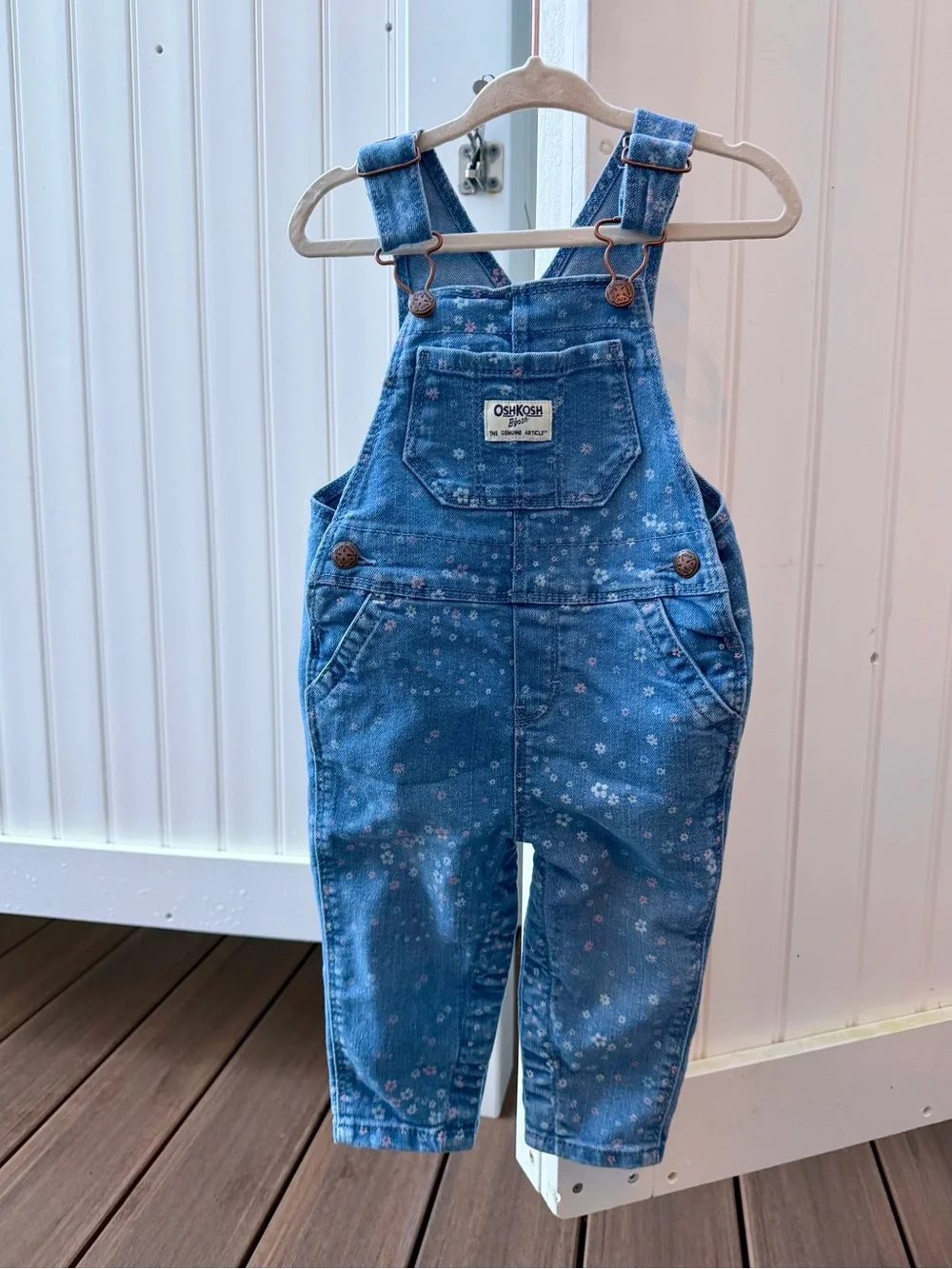 OshKosh B'gosh Blue Floral Denim Overalls for Kids - 12M